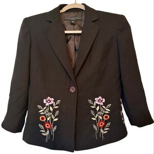 Josephine Chaus silk floral embroidered blazer size 4P one button closure